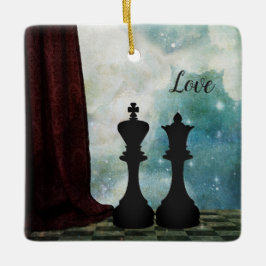 Chess Piece King and Queen Love Couples Keramisch Ornament