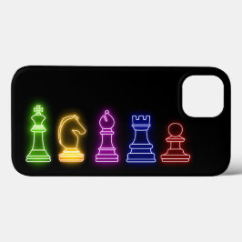 Chess Piece Neon Lights Black iPhone 13 Hoesje