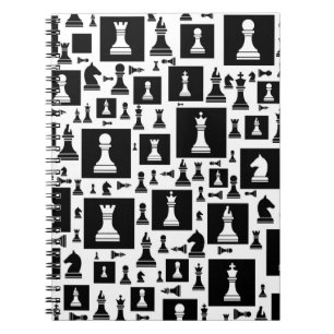 Chess Pieces Pattern - Black and white Notitieboek
