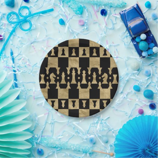 Chess PiessPatroon - zwart en goud Papieren Bordje (Feest)