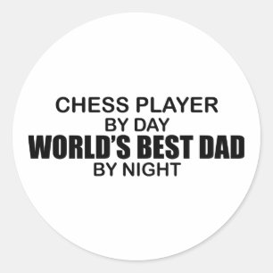 Chess Player World's Best Dad by Night Ronde Sticker