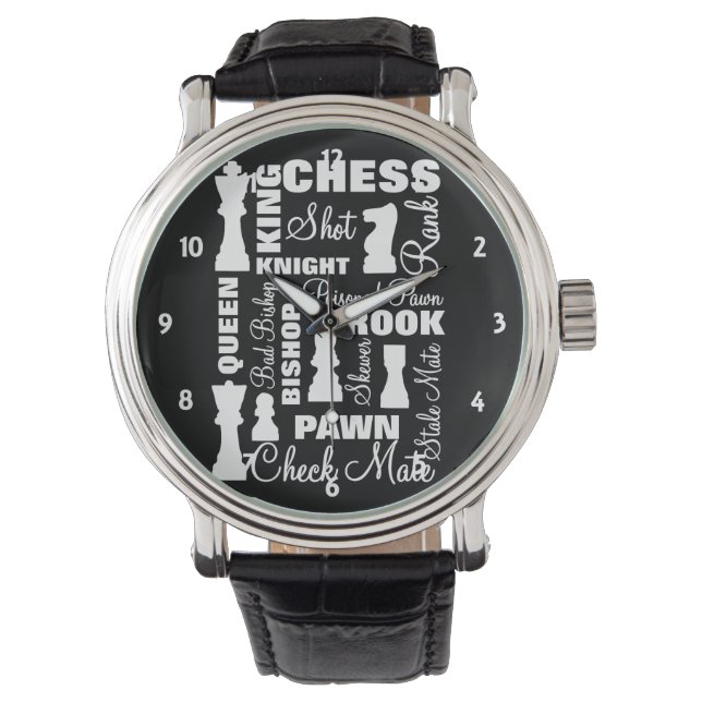 Chess Players Typografie Design Horloge (Voorkant)