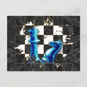 Chess Queen en Knight - Blue Marble Briefkaart