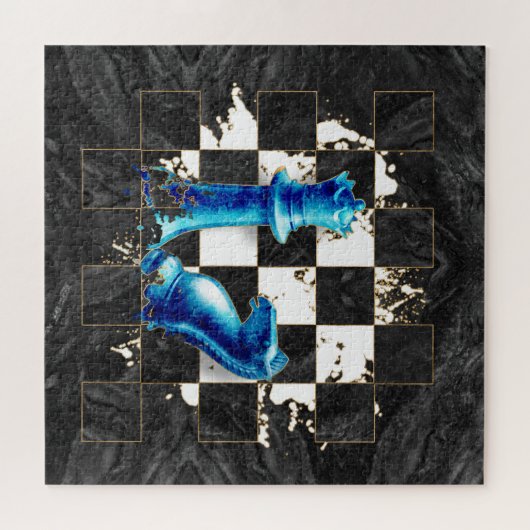 Chess Queen en Knight - Blue Marble Legpuzzel (Horizontaal)