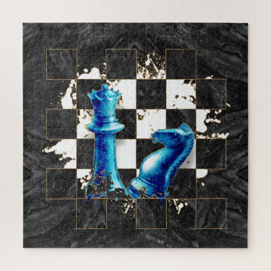 Chess Queen en Knight - Blue Marble Legpuzzel (Verticaal)