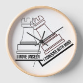 Chess Rook Wall Clock – "I Move Unseen, I Conquer  (Voorkant)