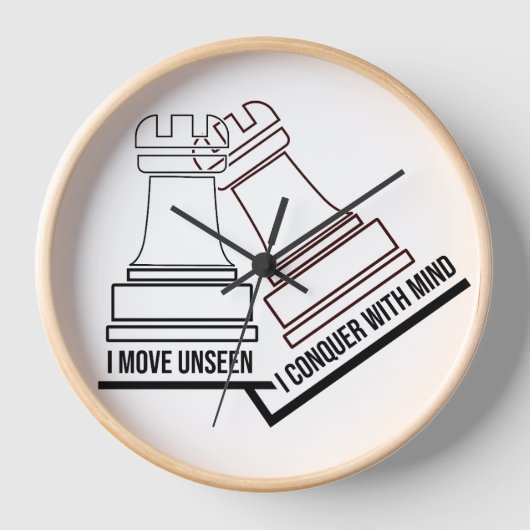 Chess Rook Wall Clock – "I Move Unseen, I Conquer  (Voorkant)