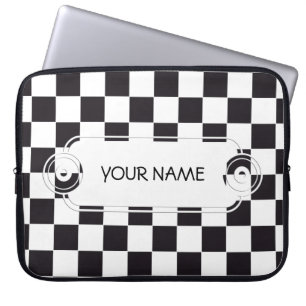 Chess Square Pattern - zwart + uw achtergrond Laptop Sleeve