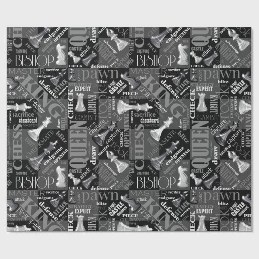 Chess Terms and Piecets Black and White ID784 Cadeaupapier (Vlak)