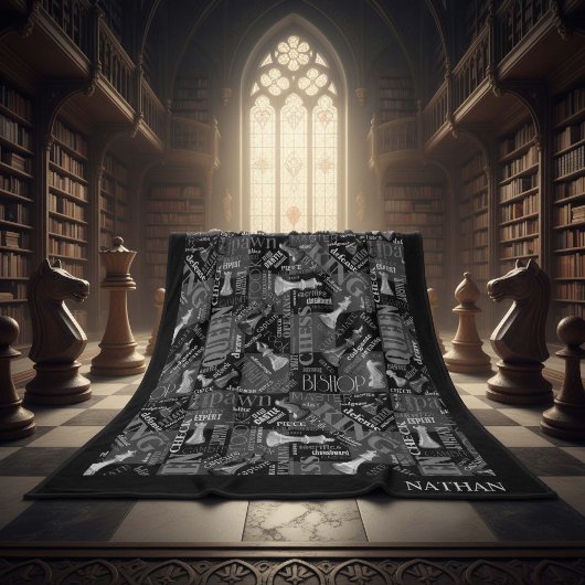 Chess Terms and Piecets Black and White ID784 Fleece Deken