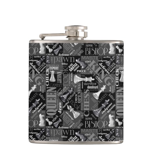 Chess Terms and Piecets Black and White ID784 Heupfles (Voorkant)