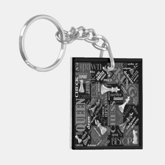 Chess Terms and Piecets Black and White ID784 Sleutelhanger (Voorkant Links)