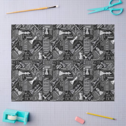 Chess Terms and Piecets Black and White ID784 Tissuepapier (Craft)