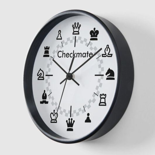 Chess Wall Klock - dambord op wit (Hoek)