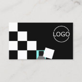 Chessboard Black White Blauwgroen Moderne met Logo Visitekaartje (Voorkant)