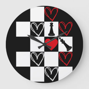 Chessboard Heart Valentijnsdag B&W Grote Klok