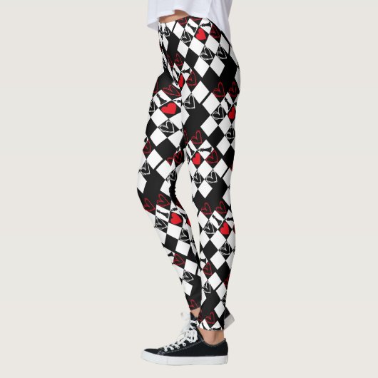 Chessboard Heart Valentijnsdag B&W Leggings (Links)