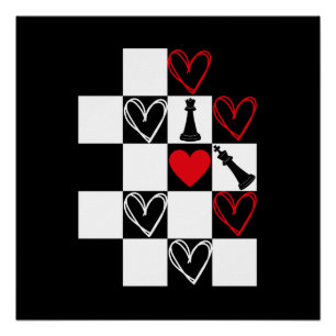 Chessboard Heart Valentijnsdag B&W Perfect Poster