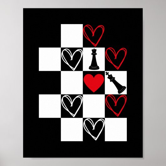 Chessboard Heart Valentijnsdag B&W Poster (Voorkant)
