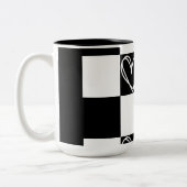 Chessboard Heart Valentijnsdag B&W Tweekleurige Koffiemok (Links)