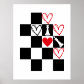 Chessboard Heart Valentijnsdag zwart-wit Poster (Voorkant)