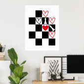 Chessboard Heart Valentijnsdag zwart-wit Poster (Thuiskantoor)