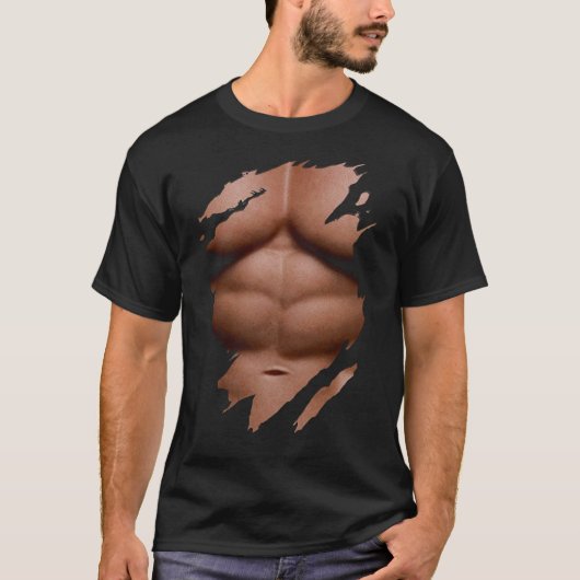 Chest Six Pack Abs Muscles Tan Man T-Shirt medium (Voorkant)