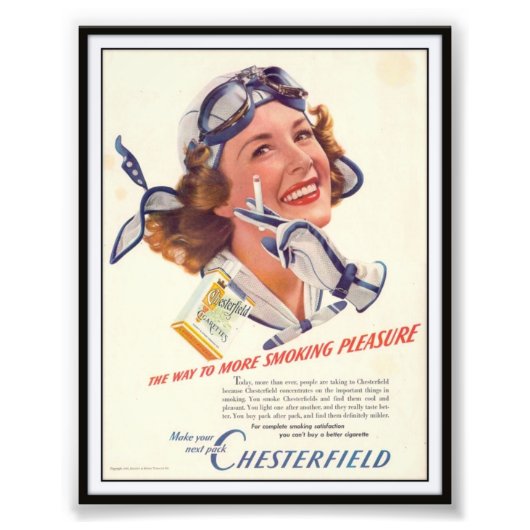 Chesterfield Cigarette Adverteren 1940 Foto Afdruk (Voorkant)