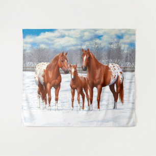 Chestnut Appaloosa Sorrel Quarter Paarden in sneeu Wandkleed