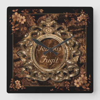 Chestnut Brocade & Tempus Fugit script Wall Clock Vierkante Klok