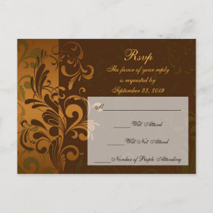 Chestnut Brown Gold/Green RSVP Reply Briefkaart