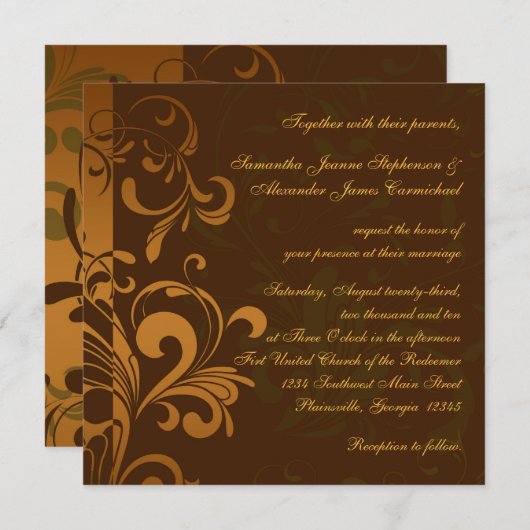 Chestnut bruin goud/groene zwijn bruiloft kaart (Voorkant / Achterkant)