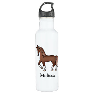 Chestnut Cartoon Trotting Horse & Custom Name Waterfles