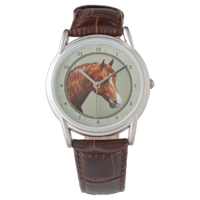 Chestnut Morgan Horse Sage Green Horloge (Voorkant)