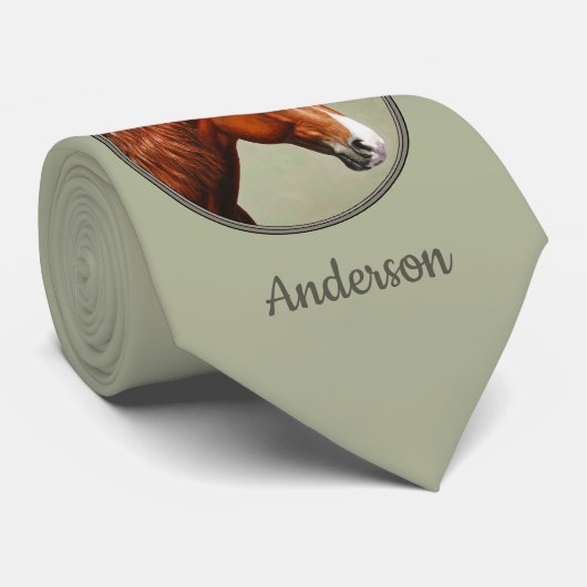 Chestnut Morgan Horse Sage Green Stropdas (Opgerold)