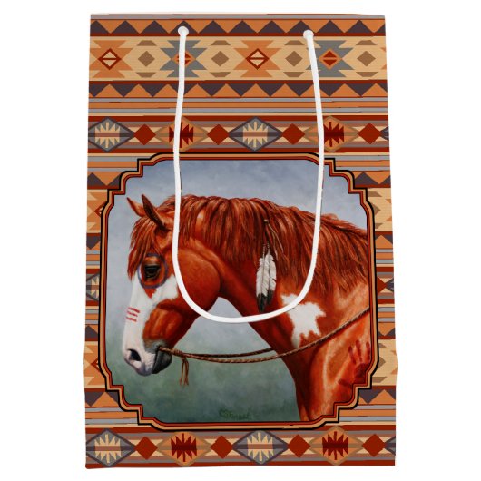 Chestnut Pinto Horse Southwest Indian Design Medium Cadeauzakje (Achterkant)