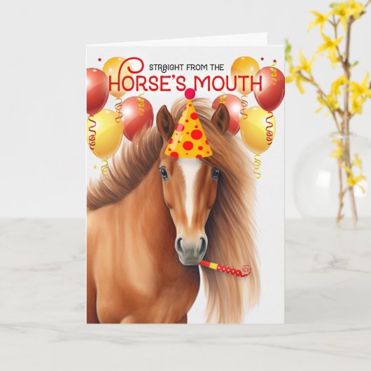 Chestnut Red Mane Paard Grappige Verjaardag Kaart (Gele Bloem)