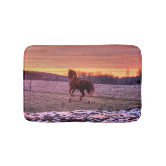 Chestnut Stallion Horse en Ranch Sunset Badmat (Voorkant)