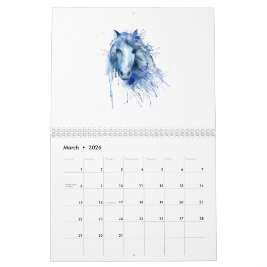 Cheval 2018 d'aquarelle de calendrier (Mar 2026)