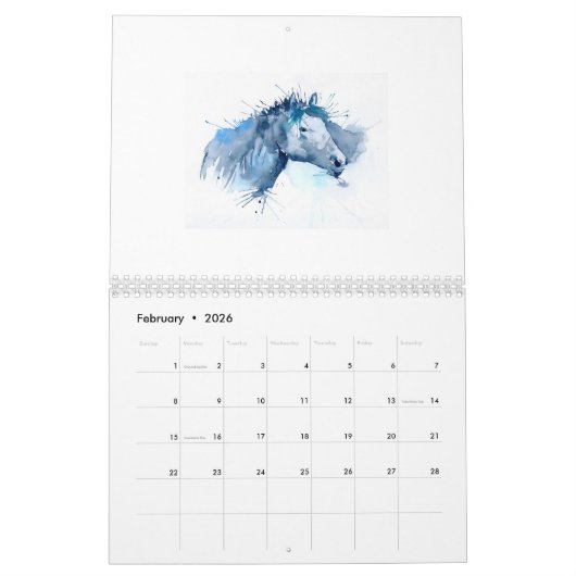 Cheval 2018 d'aquarelle de calendrier (Feb 2026)