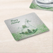 Cheval à Bascule Blanc Vert Noël Sous-Verre en Pap (Incliné)