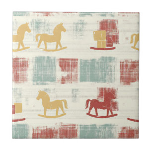 Cheval à Bascule Shabby Chic Motif Carreaux