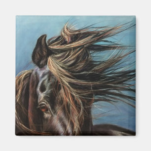 Cheval à crinière soufflée au vent : magnet