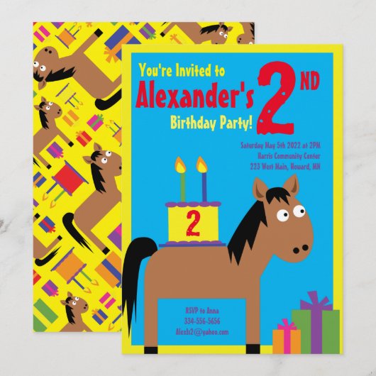 Cheval Animal Enfant's Birthday Party Invitations (Devant / Derrière)