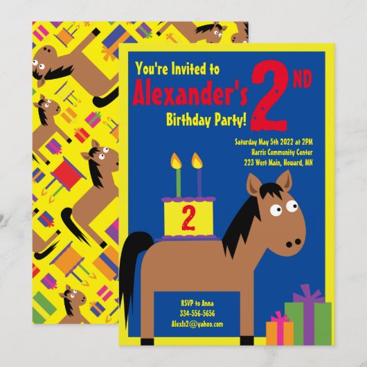 Cheval Animal Enfant's Birthday Party Invitations (Devant / Derrière)