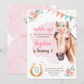 Cheval Anniversaire Invitation fille Cowgirl rose  (Devant / Derrière)
