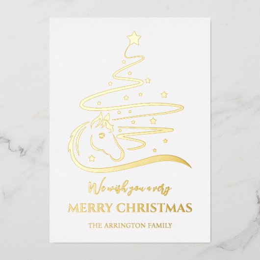 Cheval arbre de Noël vrai or Foil Carte de vacance (Recto)
