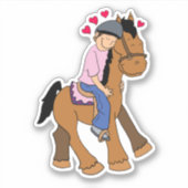 Cheval avec Coeurs Pink Rider Sticker (Devant)