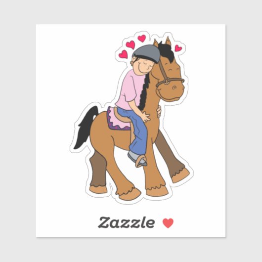 Cheval avec Coeurs Pink Rider Sticker (Feuille)