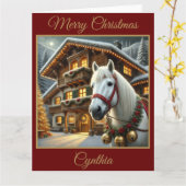 Cheval blanc avec carte de Noël de la Maison Alpin (Fleur jaune)